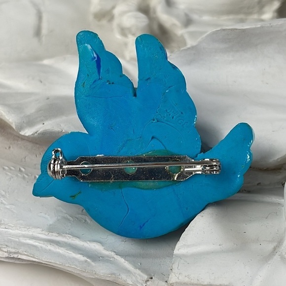 Handcrafted Artisan Made Polymer Clay Brooch Blue Bird - Picture 2 of 6